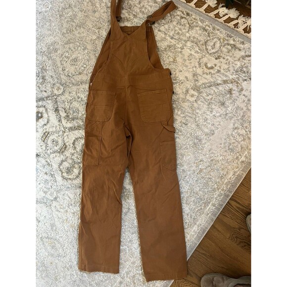 Carhartt Rugged Flex Canvas Bib Overalls Women Tan Loose Fit Bootcut Sz S 4-6 - Picture 4 of 8
